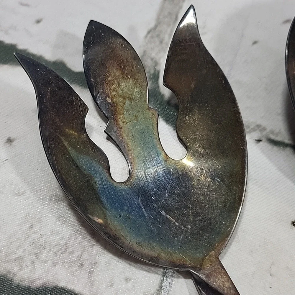 Vintage Ambassador Silver-Plate Serving Utensils Fork‎ And Spoon Unpolished